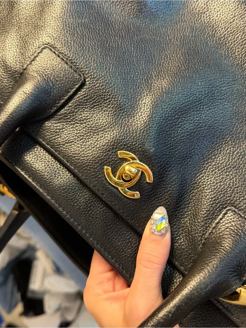 CHANEL Black Leather Tote with Gold CC Hardware
